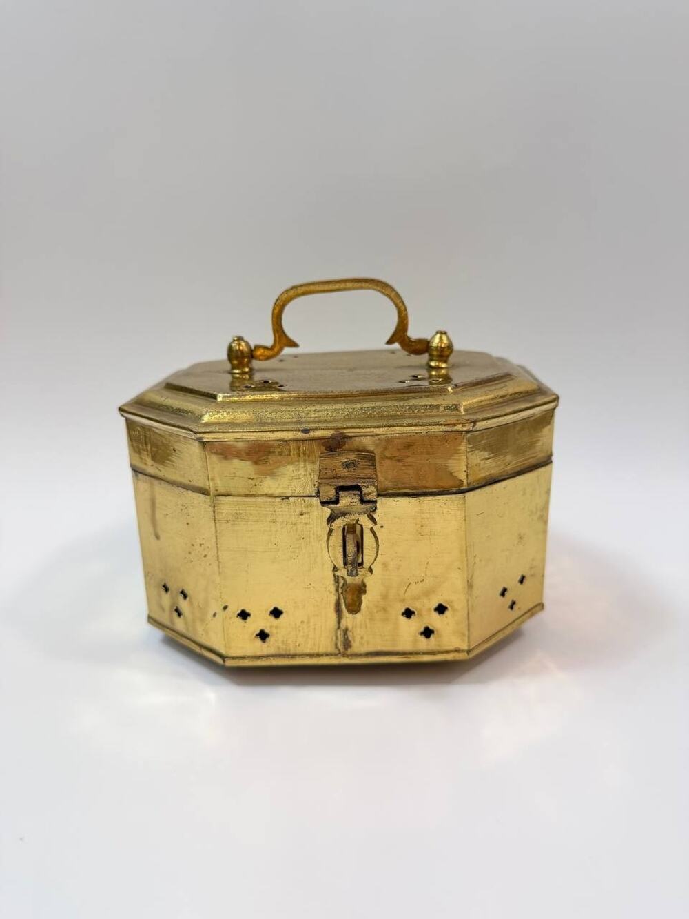 Vintage Metal Box Hinged Lid Handle India Decorative Storage Case